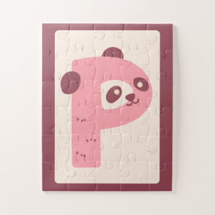 Quebra-cabeça Letra Fofa "P" Panda Impressão de Arte de Alfabeto