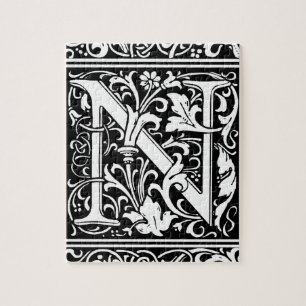Quebra-cabeça Letra N Monograma Medieval Art Nouveau
