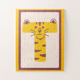 Quebra-cabeça 🐅Letra "T" Rugindo Tigre Impressão de Arte Alfabe