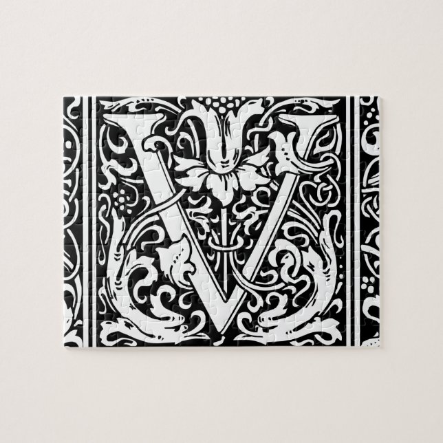 Quebra-cabeça Letra V Monograma Medieval Arte Nova (Horizontal)