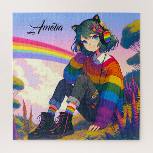 Quebra-cabeça LGBTQIA+ Orgulho Lésbico de Menina de Animação