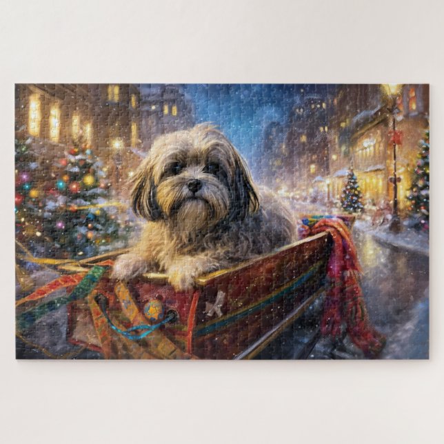 Quebra-cabeça Lhasa Apso Christmas Fesason Season (Horizontal)