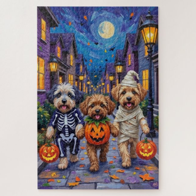 Quebra-cabeça Lhasa Apso Pedindo Doces com Fantasias de Hallowee (Vertical)