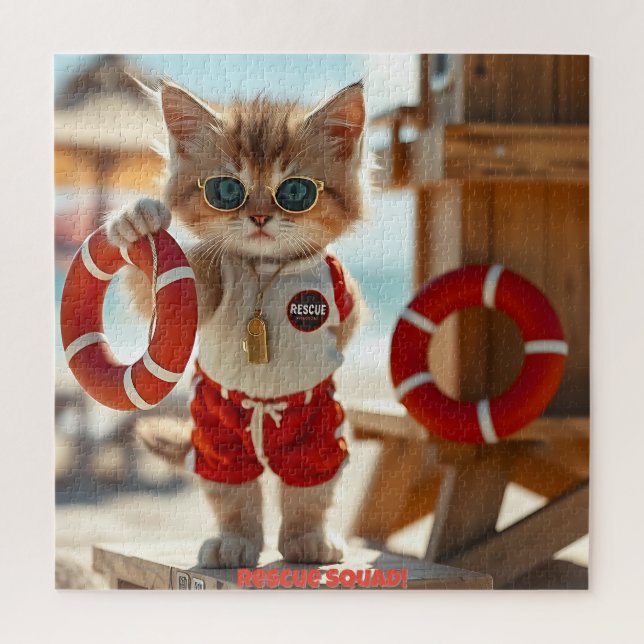 Quebra-cabeça 😎 Lifeguard Kitty Puzzle - Summer Fun Rescue Vibe (Vertical)