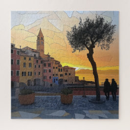Quebra-cabeça Ligurian Village Sunset Puzzle - Italy in a Jigsaw