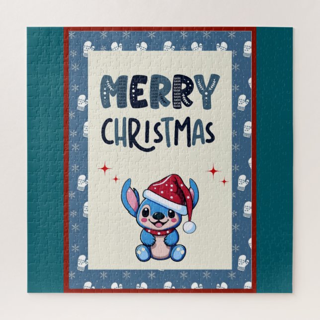 Quebra-cabeça Lil Blue Cutie Diz "Feliz Natal" (Vertical)