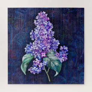Quebra-cabeça Lilás Roxo sobre Fundo Decorativo Azul Marinho