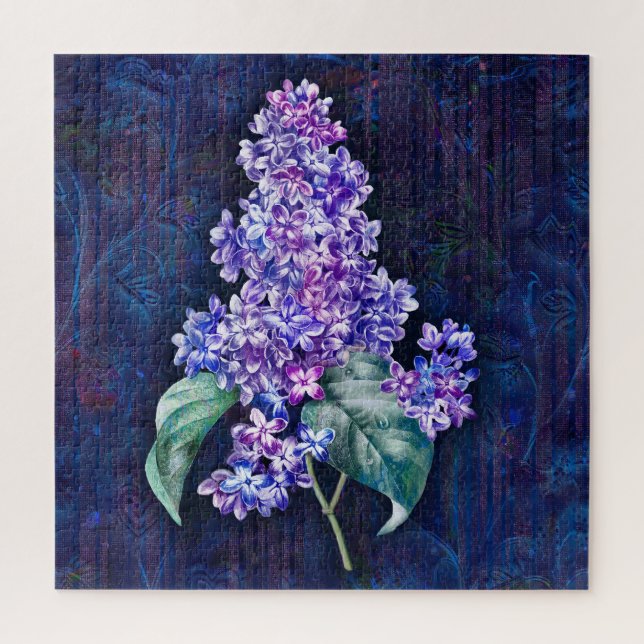Quebra-cabeça Lilás Roxo sobre Fundo Decorativo Azul Marinho (Vertical)