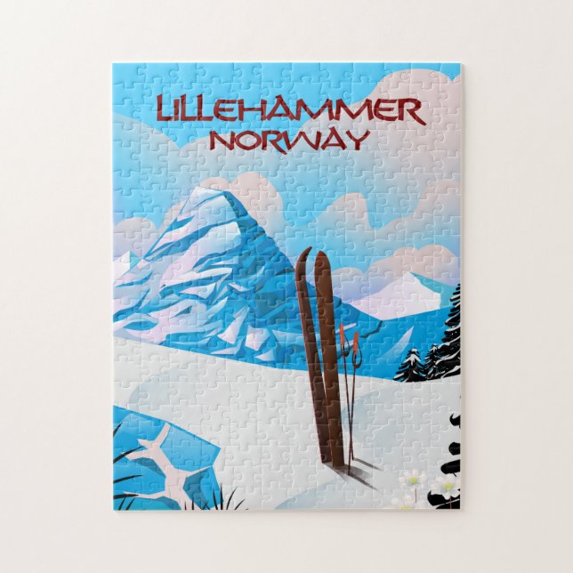 Quebra-cabeça Lillehammer Norway Ski poster. (Vertical)