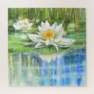 Quebra-cabeça Lily Nymphaea alba, de água branca - Pintura origi