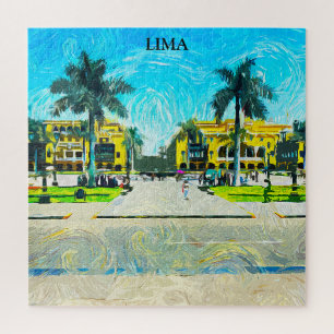 Quebra-cabeça Lima Peru Watercolor Oil Viagens vintage