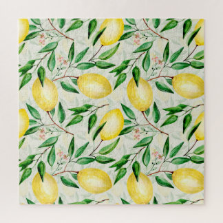 Quebra-cabeça Limões de aquarela, padrão de fruta sem costura.