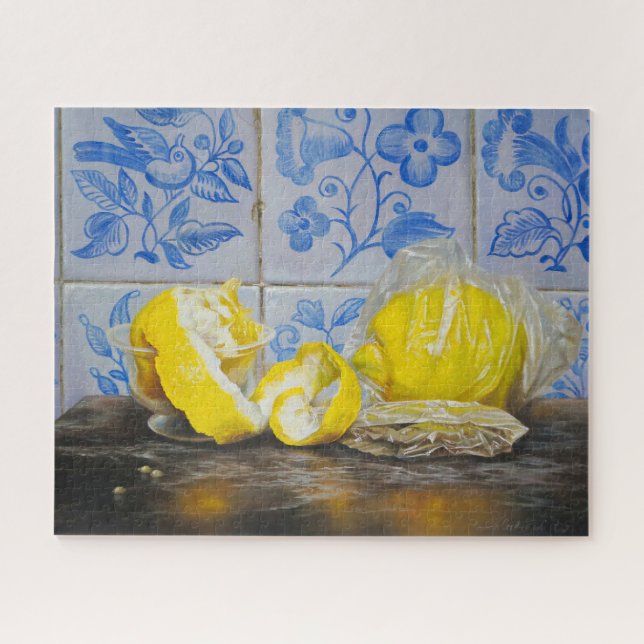 Quebra-cabeça Limões e Azulejos — Clássico Azul e Amarelo Still  (Horizontal)