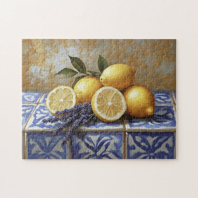Quebra-cabeça Limões e Lavanda Azulejo azul, vida estática (Horizontal)