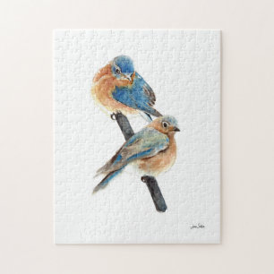 Quebra-cabeça Linda Arte de Aquarela do Casal Bluebird