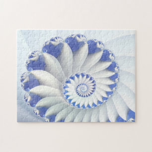 Quebra-cabeça Linda Arte Fractal de Shell Azul e Branco