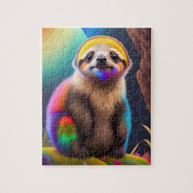 Quebra-cabeça Linda Colorida Watercolor Sloth (Vertical)