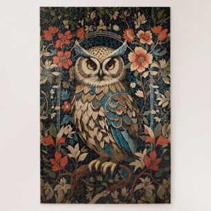 Quebra-cabeça Linda Coruja Marrom William Morris Inspirou Floral