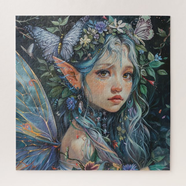 Quebra-cabeça Linda e jovem fada com borboletas (Vertical)