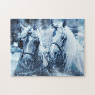 Quebra-cabeça Linda Equipe de Cavalo Foto de Inverno