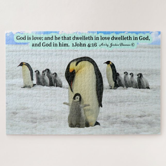 Quebra-cabeça Linda Escritura Penguin 1 John 4:16 (Horizontal)