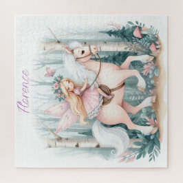 Quebra-cabeça Linda fada cavalgando em uma floresta encantada