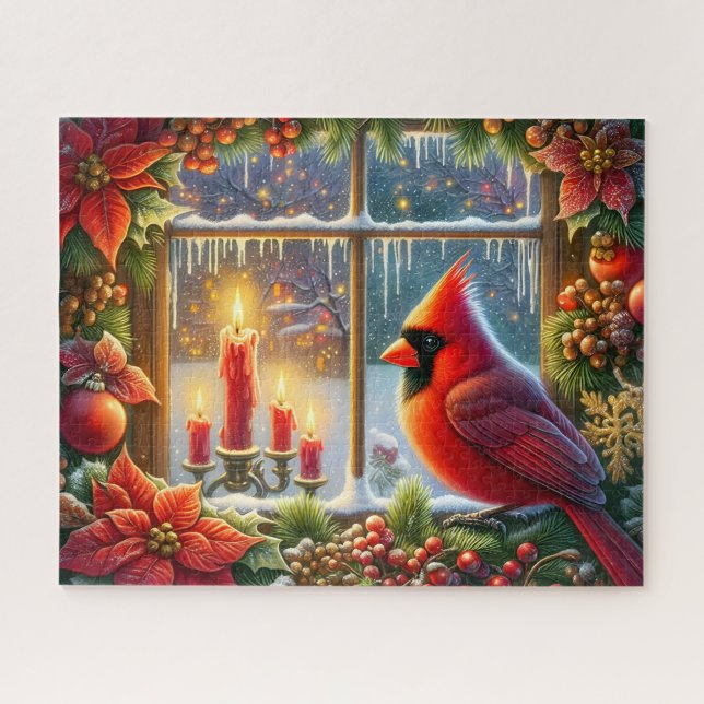 Quebra-cabeça Linda Janela de Natal do Cardinal (Horizontal)