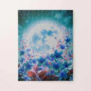 Quebra-cabeça Linda Lua Azul com Flores