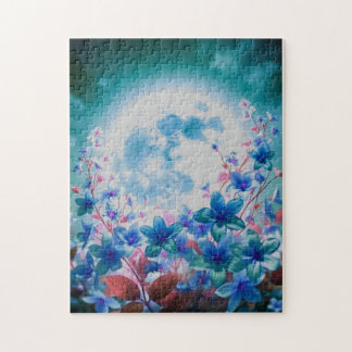 Quebra-cabeça Linda Lua Azul com Flores
