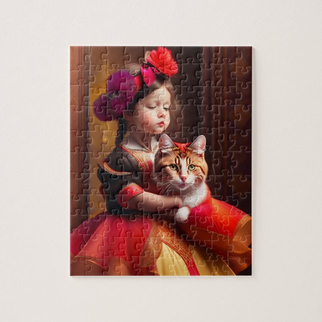 Quebra-cabeça Linda Menina Com Gato (Vertical)