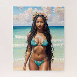 Quebra-cabeça Linda Menina Negra Em Arte Teal Bikini