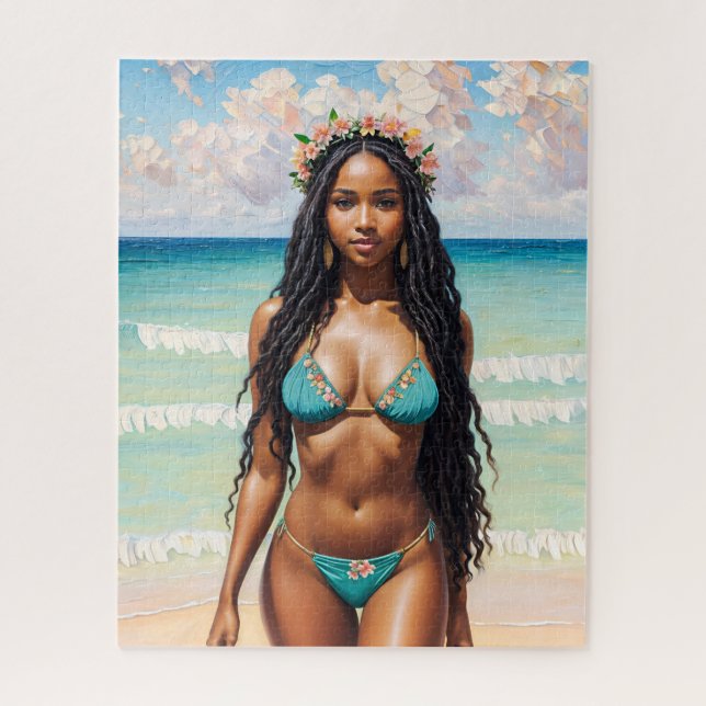 Quebra-cabeça Linda Menina Negra Em Arte Teal Bikini (Vertical)