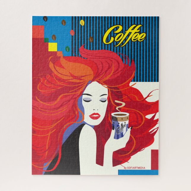 Quebra-cabeça "Linda moça com copa de café" Pop Art (Vertical)