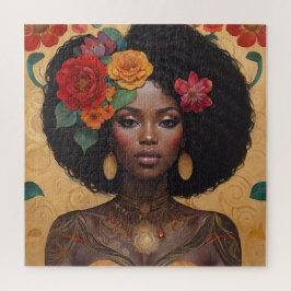Quebra-cabeça Linda Mulher Afro-Americana Com Flores