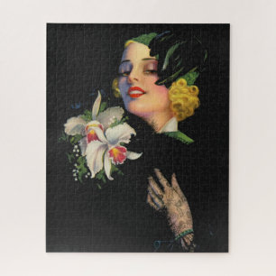 Quebra-cabeça linda mulher com orquídeas