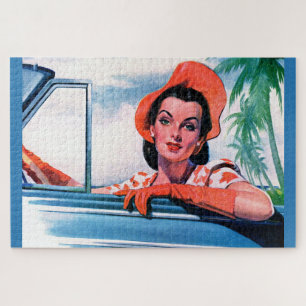 Quebra-cabeça Linda mulher de carro dos anos 40