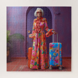 Quebra-cabeça Linda mulher mais velha com bagagem