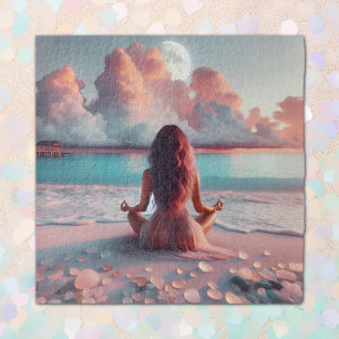 Quebra-cabeça Linda mulher Meditando no Vazio de Praia