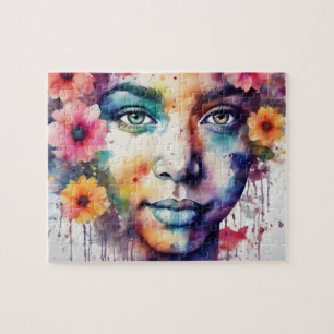 Quebra-cabeça Linda Mulher Negra Com Flores