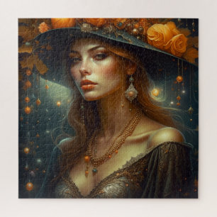 Quebra-cabeça Linda mulher no Chapéu Eteal Ai Art