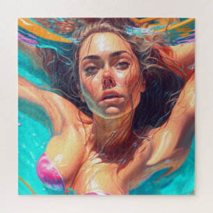 Quebra-cabeça Linda Mulher Sob Arte Água AI