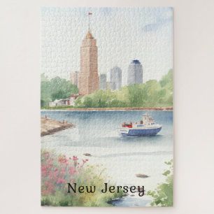 Quebra-cabeça Linda Nova Jersey Watercolor Art