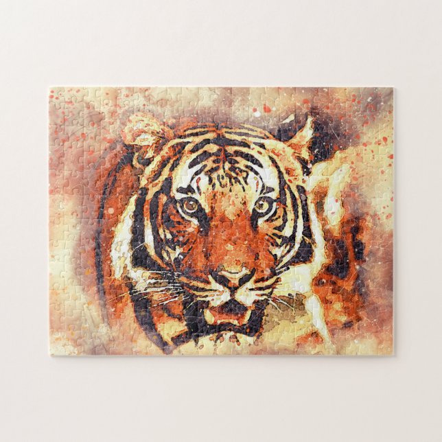 Quebra-cabeça Linda pintura Bengala Tiger | Gato Selvagem (Horizontal)