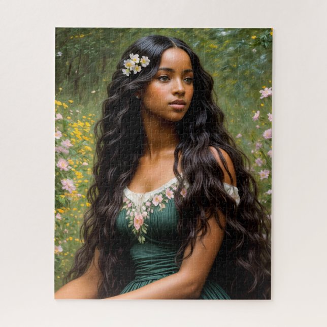 Quebra-cabeça Linda pintura floral de mulher negra (Vertical)