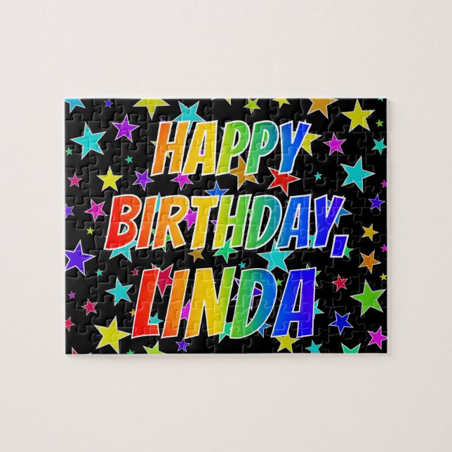 Quebra-cabeça "LINDA" Primeiro Nome, Diversão "FELIZ ANIVERSÁRIO (Horizontal)