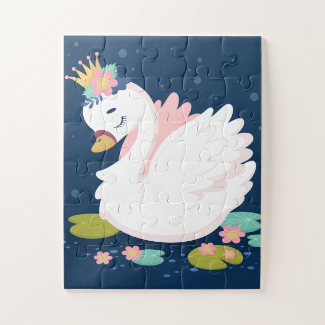 Quebra-cabeça Linda Princesa Cisne Bebê Branco Rosa Verde Azul (Vertical)
