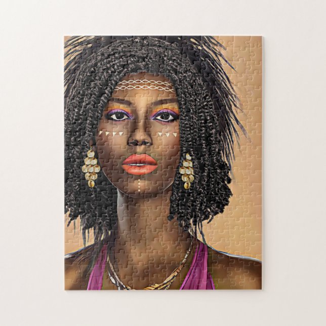 Quebra-cabeça Linda Princesa Negra-Africana Arte Mulher (Vertical)