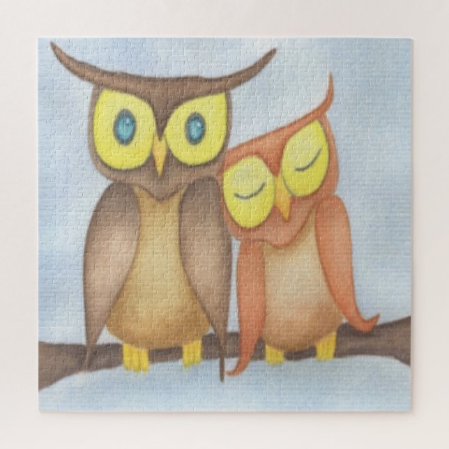 Quebra-cabeça Linda Watercolor Owl Lovers (Vertical)