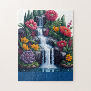 Quebra-cabeça Lindas flores e cascata