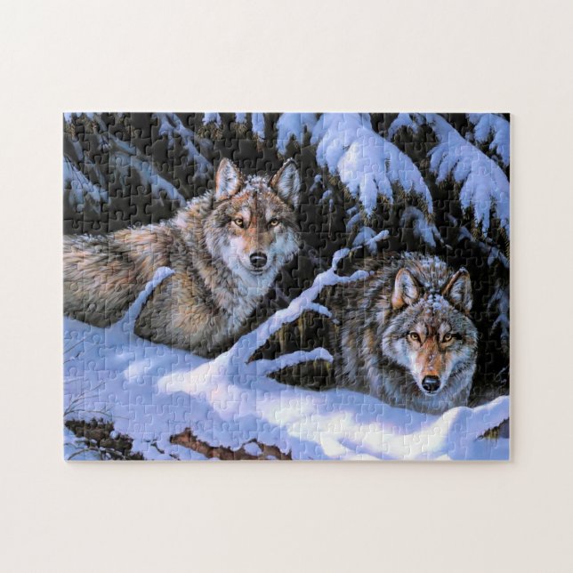 Quebra-cabeça Lindas pinturas de dois lobos (Horizontal)